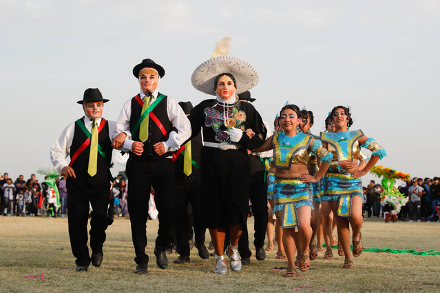 The seventeenth Atltepeilhuitl cultural festival was held, a festival of pre-Hispanic origin and festival of the petition of water to the god of the hill, where several municipalities attended with their respective dances in Papalotla, Tlaxcala de Xicotencatl, Mexico on January 28, 2024. This traditional celebration is to kick off the carnival on February 12 and finish on February 13, on Cerro de la Luna. (Photo by Essene Hernandez/Eyepix Group/Rex Features/Shutterstock)