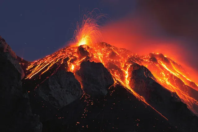 Italy, Sicily, Lava flow from stromboli volcano, 2016. (Photo by Alamy Stock Photo)
