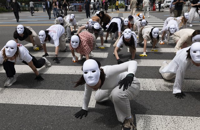 Members of the Green Korea United perform during the International Day for Biological Diversity in Seoul, South Korea, 22 May 2025. Green Korea United members gathered to demand the rights of nature in Seoul. (Photo by Jeon Heon-Kyun/EPA)
