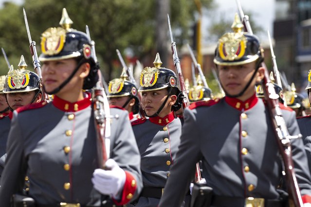 Female members of the Colombian Army take part in the military parade to commemorate Colombia's Independence Day in Bogota on July 20, 2024. (Photo by Alejandro Martinez/AFP Photo)