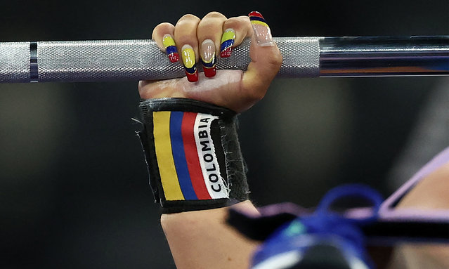 Colombia's Cristina Poblador Granados competes in the Powerlifting Women's up to 41 kg final event during the Paris 2024 Paralympic Games at La Chapelle Arena in Paris, on September 4, 2024. (Photo by Franck Fife/AFP Photo)
