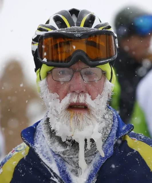 The beard of a skater, one out of some 1,100 athletes, is covered with ice and snow during the 200 km (124 miles) speed skating race in the Carinthian village of Techendorf January 30, 2015. (Photo by Leonhard Foeger/Reuters)
