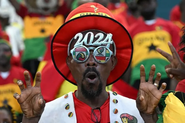 A Ghana supporter gestures ahead of the Africa Cup of Nations (CAN) 2024 group B football match between Egypt and Ghana at the Felix Houphouet-Boigny Stadium in Abidjan on January 18, 2024. (Photo by Issouf Sanogo/AFP Photo)