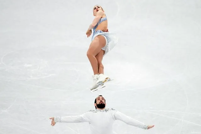 Ashley Cain-Gribble and Timothy Leduc of Team United States react after the Pair Skating Short Program on day fourteen of the Beijing 2022 Winter Olympic Games at Capital Indoor Stadium on February 18, 2022 in Beijing, China. (Photo by Aleksandra Szmigiel/Reuters)