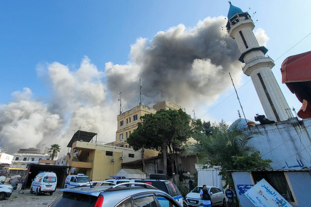 Smoke billows during Israeli airstrikes in the southern Lebanese city of Nabatiyeh on October 16, 2024. A Lebanese official said Israel carried out 11 air strikes on Nabatiyeh and surrounding areas, days after strikes destroyed the southern city's marketplace. (Photo by Abbas Fakih/AFP Photo)