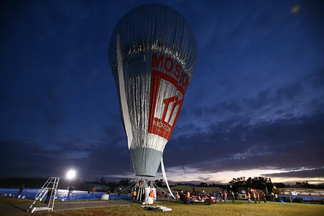 Fedor Konyukhov prepares to depart at Northam Aero Club on July 12, 2016 in Northam, Australia. The 65 year old Russian adventurer aims to set a new world record by circumnavigating the globe without touching down in under 13 days. The current record of 13.5 days was set by American aviator Steve Fossett in 2002. Fedor Konyukhov will travel almost 33,000km in his balloon Rosiere balloon “Morton” which is 52 metres high and weighs 1,600kg. (Photo by Paul Kane/Getty Images)