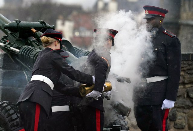 16 Regiment Royal Artillery fire a 21 Gun salute at Edinburgh Castle to mark the 75th birthday of King Charles III on Tuesday, November 14, 2023. (Photo by Andrew Milligan/PA Images via Getty Images)