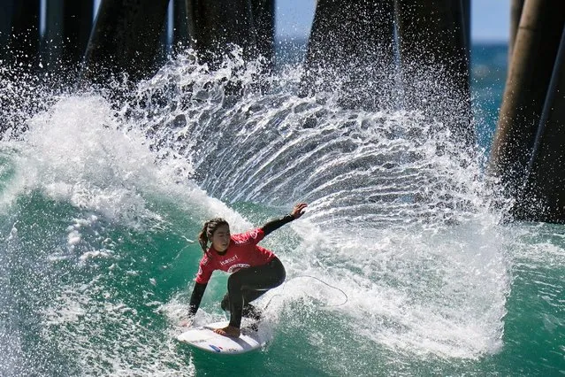 Amuro Tsuzuki, of Japan, competes during the ISA World Surfing Games in Huntington Beach, Calif., Tuesday, September 20, 2022. (Photo by Jae C. Hong/AP Photo)