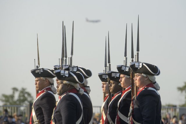 U.S. Army soldiers hold a performance as Washington's Continental Army during the Army Birthday Twilight Tattoo event at Joint Base Myer-Henderson Hall, Wednesday, June 11, 2025, in Fort Myer, Va. (Photo by Rod Lamkey, Jr./AP Photo)