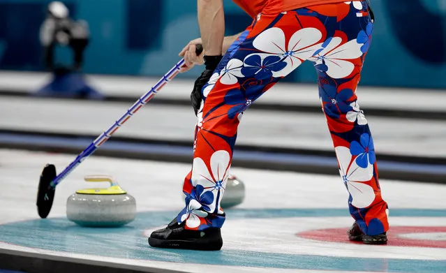 Norway's skip Thomas Ulsrud holds his broom during a men's curling match against Italy at the 2018 Winter Olympics in Gangneung, South Korea, Tuesday, February 20, 2018. (Photo by Natacha Pisarenko/AP Photo)