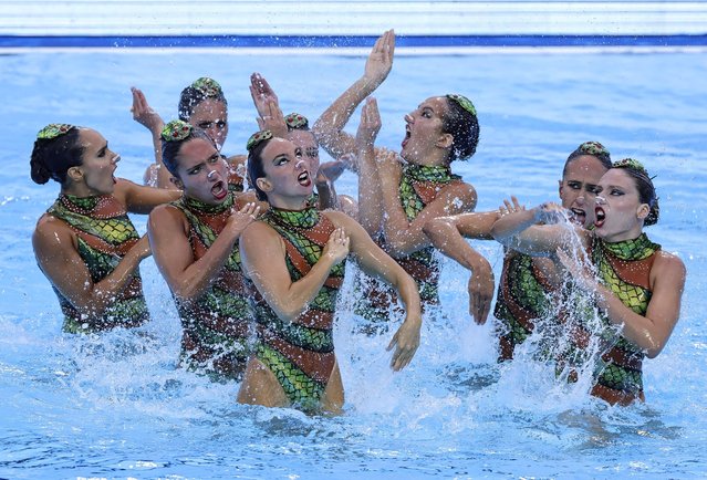 Team of Greece compete during the Acrobatic Routine Final at the 2024 European Aquatics Championships on June 13, 2024 in Belgrade, Serbia. (Photo by Srdjan Stevanovic/Getty Images)