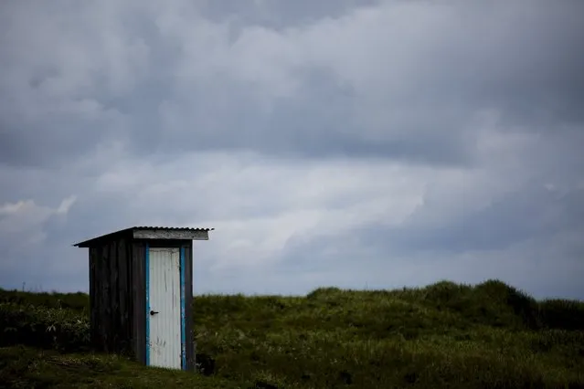 A toilet stands in a field on private property in the town of Yuzhno-Kurilsk on Kunashir Island which is part of the Kuril Islands group in Russia, September 16, 2015. (Photo by Thomas Peter/Reuters)