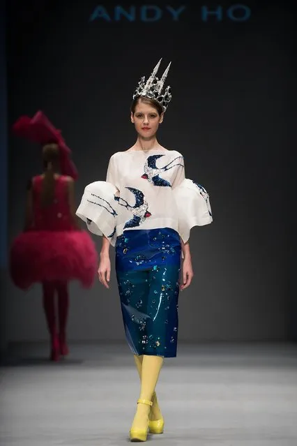 A model showcases designs by Andy Ho on the runway during the Brand Collections' Show on day 1 of Hong Kong Fashion Week Fall/Winter 2015 at the Hong Kong Convention and Exhibition Centre on January 19, 2015 in Hong Kong. (Photo by Anthony Kwan/Getty Images)