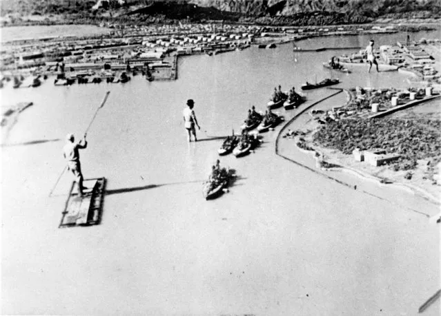 A model made for a Japanese propaganda film on the Pearl Harbor raid, showing ships located as they were during the December 7, 1941 attack, is seen in a photograph which was brought back to the U.S. from Japan at the end of World War II by Rear Admiral John Shafroth. (Photo by Reuters/U.S. Naval History and Heritage Command)