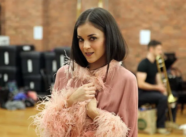 This January 8, 2016 photo shows Andrea Goss, who plays chanteuse Sally Bowles, a role made famous by Liza Minnelli and Natasha Richardson, during a rehearsal in New York for the “Cabaret” tour. The musical, about the world of the indulgent Kit Kat Klub in Berlin, kicks off in Rhode Island on Tuesday, January 26, 2016. (Photo by Mark Kennedy/AP Photo)