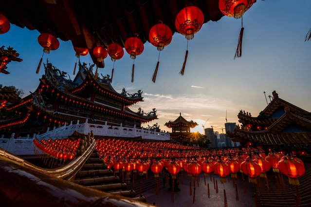 Red lanterns set for the upcoming Chinese Lunar New Year are seen at Thean Hou Temple in Kuala Lumpur, Malaysia, January 22, 2022. (Photo by Xinhua News Agency/Rex Features/Shutterstock)