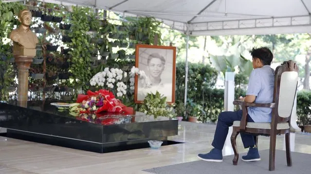 In this photo provided by the Office of Ferdinand Marcos Jr., Presidential candidate Ferdinand “Bongbong” Marcos Jr. visits the tomb of his father at the National Heroes Cemetery in Metro Manila, Philippines, on Tuesday May 10, 2022. Marcos, the namesake son of longtime dictator Ferdinand Marcos, apparent landslide victory in the Philippine presidential election is raising immediate concerns about a further erosion of democracy in Asia and could complicate American efforts to blunt growing Chinese influence and power in the Pacific.(Photo by Office of Ferdinand Marcos Jr. via AP Photo)