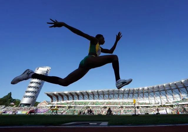 Shanieka Ricketts of Team Jamaica competes in the Women's Triple Jump Final on day four of the World Athletics Championships Oregon22 at Hayward Field on July 18, 2022 in Eugene, Oregon. (Photo by Aleksandra Szmigiel/Reuters)