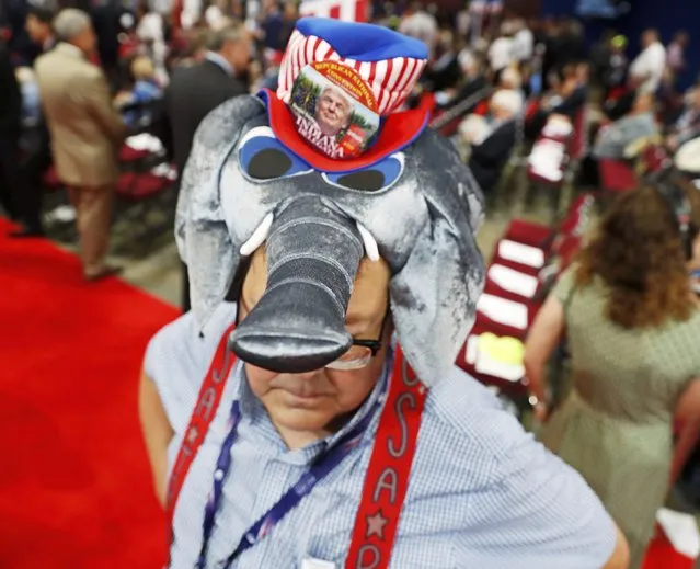 A convention goer wears a GOP mascot elephant hat at the Republican National Convention in Cleveland, Ohio, U.S. July 18, 2016. (Photo by Jonathan Ernst/Reuters)