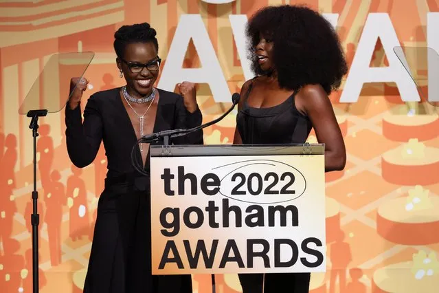 (L-R) “Black Panther: Wakanda Forever” stars Lupita Nyong'o and Danai Gurira speak onstage during The 2022 Gotham Awards at Cipriani Wall Street on November 28, 2022 in New York City. (Photo by Mike Coppola/Getty Images for The Gotham Film & Media Institute)