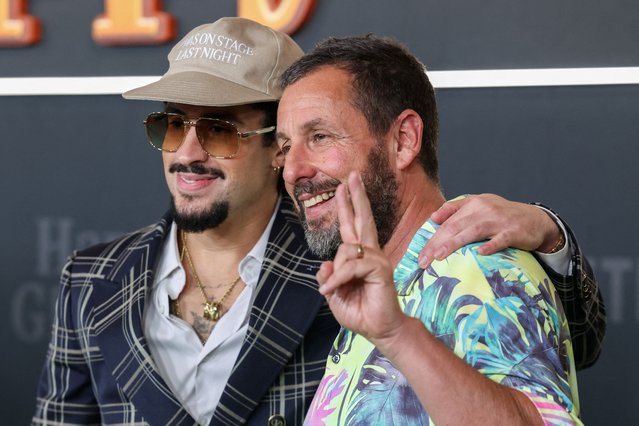 Bad Bunny and Adam Sandler attend the premiere for the film “Happy Gilmore 2” in New York City on July 21, 2025. (Photo by Kylie Cooper/Reuters)