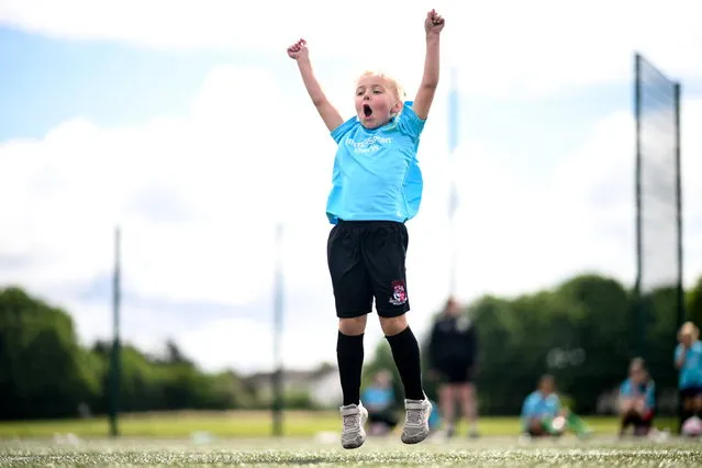 Emma Allen during a visit from Republic of Ireland women's team players to the Hartstown Huntstown FC Intersport Elverys FAI Football Camp in Dublin, Ireland on July 3, 2023. (Photo by Stephen McCarthy/Sportsfile)