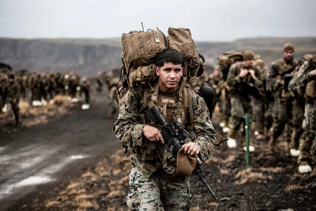 U.S. Marines with the 24th Marine Expeditionary Unit (MEU) conduct cold weather training during NATO’s Exercise Trident Juncture 2018 in Iceland October 19, 2018. (Photo by Capt. Kylee Ashton/U.S. Air Force/Handout via Reuters)