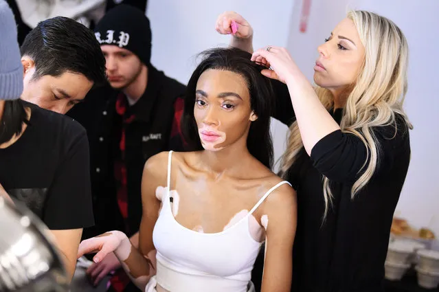 Model Winnie Harlow prepares backstage for Cong Tri fashion show during New York Fashion Week: The Shows at Gallery II at Spring Studios on February 11, 2019 in New York City. (Photo by Stephen Lovekin/Rex Features/Shutterstock)