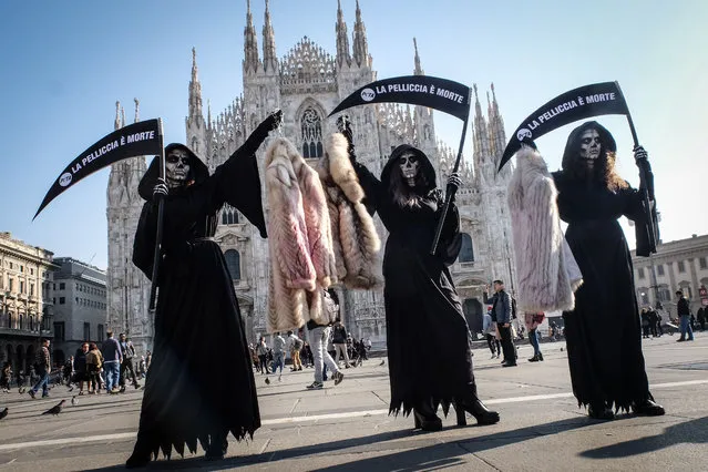PETA flash mob – anti fur demonstration in the Piazza Duomo in Milan, Italy on February 19, 2019. (Photo by Matteo Corner/LaPresse via ZUMA Press/Rex Features/Shutterstock)