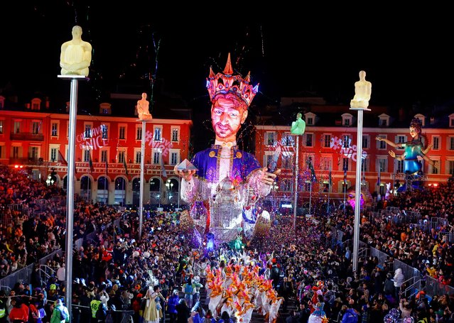 The King of Carnival float is displayed during a parade at the annual Nice's Carnival on the theme “The King of the World's Treasures”, in Nice, France on February 11, 2023. (Photo by Eric Gaillard/Reuters)