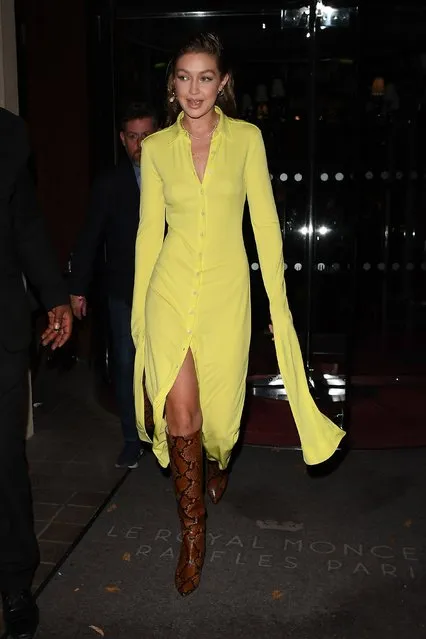 Gigi Hadid arrives at the “Fenty” after party on September 26, 2019 in Paris, France. (Photo by Beretta/Sims/Rex Features/Shutterstock)