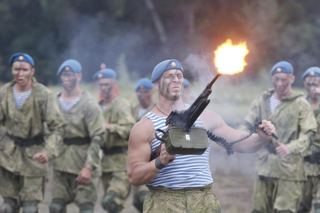 Servicemen of the Russian Airborne Units perform as part of the Army 2019 International Military Technical Forum in Rostov-On-Don Region, Russia on June 28, 2019. (Photo by Valery Matytsin/TASS)