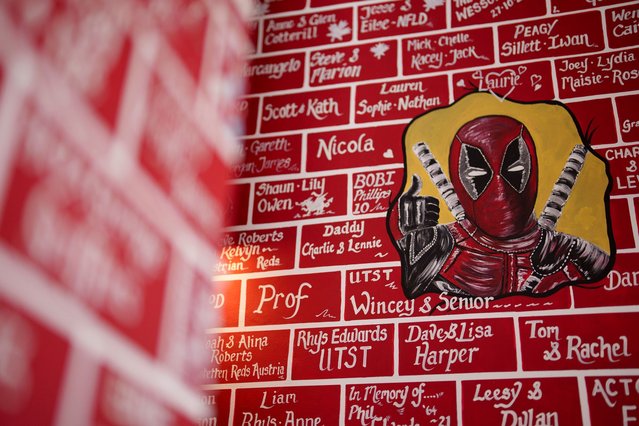 Hollywood and football memorabilia adorns the walls of the Turf Pub by Wrexham Football Club's Racecourse Ground in Wrexham, Wales, Monday, October 7, 2024. (Photo by Jon Super/AP Photo)