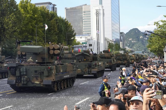 South Korea's missiles are carried in a parade during the 76th Armed Forces Day ceremony in Seoul, South Korea, Tuesday, October 1, 2024. (Photo by Ahn Young-joon/AP Photo)