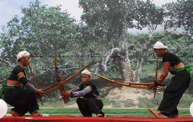Vietnamese ethnic Hmong men play traditional bamboo pipes known as Khen during a promotional event marking the launch of a brand of tea produced by the Hmong in Hanoi July 26, 2014. (Photo by Reuters/Kham)
