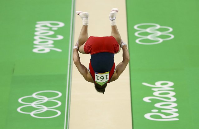 2016 Rio Olympics, Artistic Gymnastics, Preliminary, Men's Qualification, Subdivisions, Rio Olympic Arena, Rio de Janeiro, Brazil on August 6, 2016. Robert Tvorogal (LTU) of Lithuania competes on the vault. (Photo by Mike Blake/Reuters)