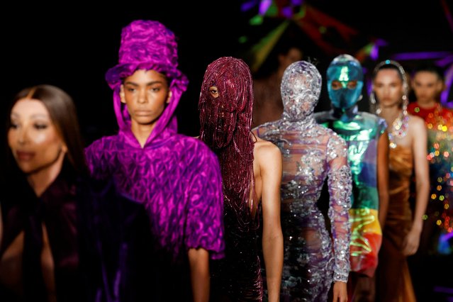 Models present creations by Walerio Araujo during the Sao Paulo Fashion Week in Sao Paulo, Brazil, on April 10, 2025. (Photo by Tuane Fernandes/Reuters)