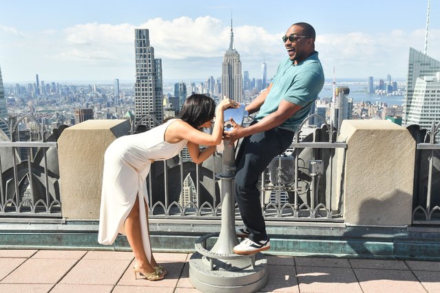 “Twisted Metal” Season 2 stars Anthony Mackie and Stephanie Beatriz celebrate the new season at Top of the Rock Observation Deck at Rockefeller Center in New York on July 22, 2025. (Photo by Stephen Lovekin/Rex Features/Shutterstock)