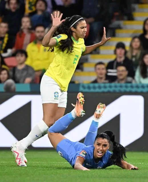 Sakina Karchaoui of France and Antônia Ronnycleide da Costa Silva of Brazil during the FIFA Women's World Cup Australia & New Zealand 2023 Group match between France and Brazil at Brisbane Stadium on July 29, 2023. France won the game 2-1. (Photo by Dan Peled/Reuters)