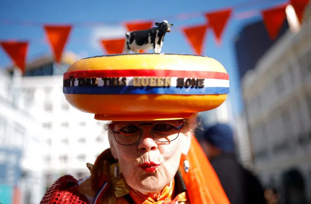 A Netherlands fan stands outside the stadium before the team lost to Spain in the Women’s World Cup in Wellington, New Zealand on August 11, 2023. (Photo by Amanda Perobelli/Reuters)