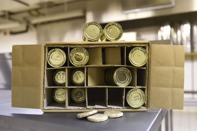 Long-life tins of food are displayed in the kitchens of a former Regional Government HQ Nuclear bunker built by the British government during the Cold War which  has come up for sale in Ballymena, Northern Ireland on February 4, 2016. (Photo by Clodagh Kilcoyne/Reuters)