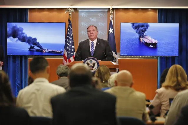 Secretary of State Mike Pompeo speaks during a media availability at the State Department, Thursday, June 13, 2019, in Washington. (Photo by Alex Brandon/AP Photo)