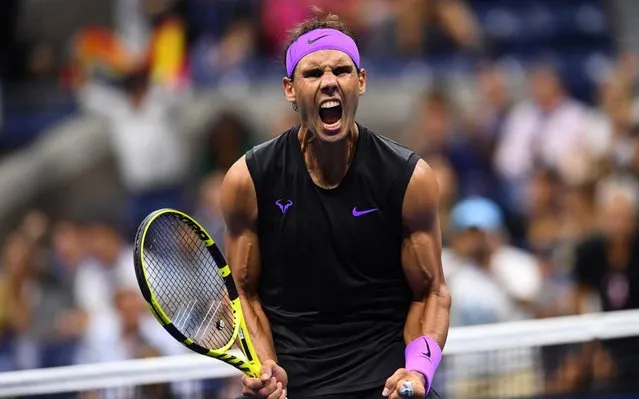 Rafael Nadal of Spain reacts after winning against Diego Schwartzman of Argentina during their Men's Singles Quarter-finals match at the 2019 US Open at the USTA Billie Jean King National Tennis Center in New York on September 4, 2019. (Photo by Johannes Eisele/AFP Photo)