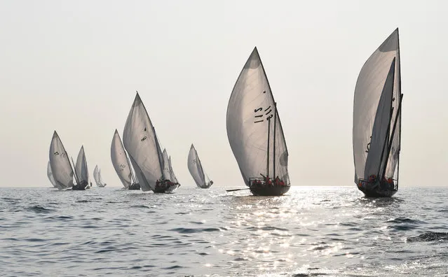 Emirati competitors sail their dhows as they take part in the Dalma Sailing Festival in the waters of Dalma island in the Gulf, about 40 kms off of the Emirati capital Abu Dhabi, on October 22, 2019. (Photo by Karim Sahib/AFP Photo)