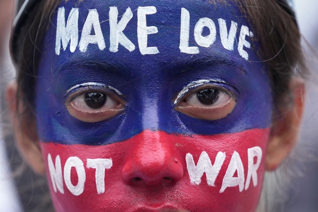 A student participates in a peace rally to mark the anniversary of World War II atomic bombing of Hiroshima and Nagasaki in Mumbai, India, Tuesday, August 6, 2024. (Photo by Rajanish Kakade/AP Photo)