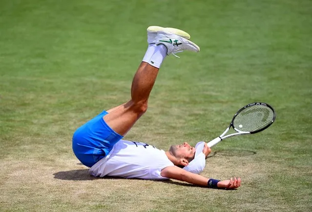 Serbia's Novak Djokovic during a practice session ahead of The Championships Wimbledon 2022 at All England Lawn Tennis and Croquet Club on June 26, 2022 in London, England. (Photo by Toby Melville/Reuters)