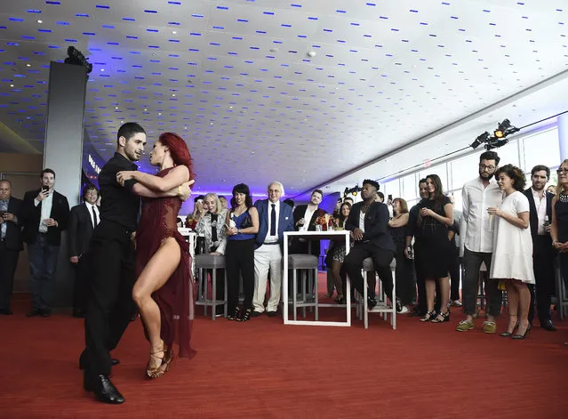 Alan Bersten, left, and Sharna Burgess perform at the Choreography Nominee Reception at the Television Academy's Saban Media Center on Sunday, August 27, 2017, in the NoHo Arts District in Los Angeles. (Photo by Dan Steinberg/Invision for Television Academy/AP Images)