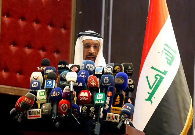 Saudi Oil Minister Khalid al-Falih speaks during the opening of Baghdad International Exhibition, Baghdad, Iraq October 21, 2017. (Photo by Khalid al-Mousily/Reuters)