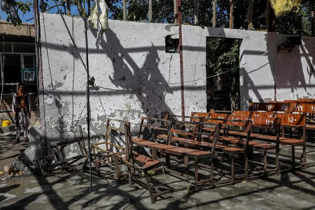 A general view of the damaged hall pictured at the site of a suicide bomb attack in the learning centre in the Dasht-e-Barchi area in Kabul on September 30, 2022. (Photo by AFP Photo/Stringer)
