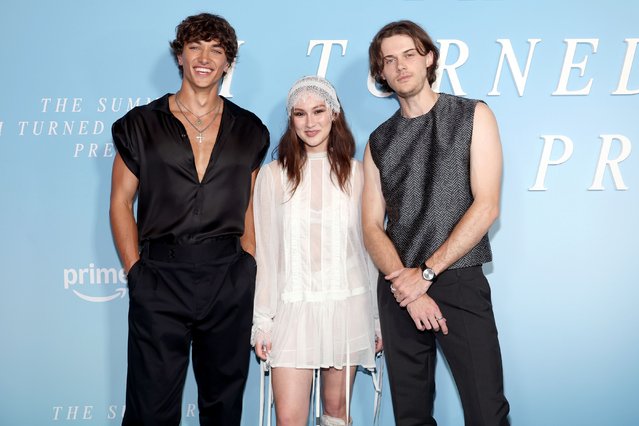 (L-R) Gavin Casalegno, Lola Tung and Christopher Briney attend “The Summer I Turned Pretty” Season 3 New York Launch Event at Refinery Rooftop on July 16, 2025 in New York City. (Photo by Michael Loccisano/Getty Images)